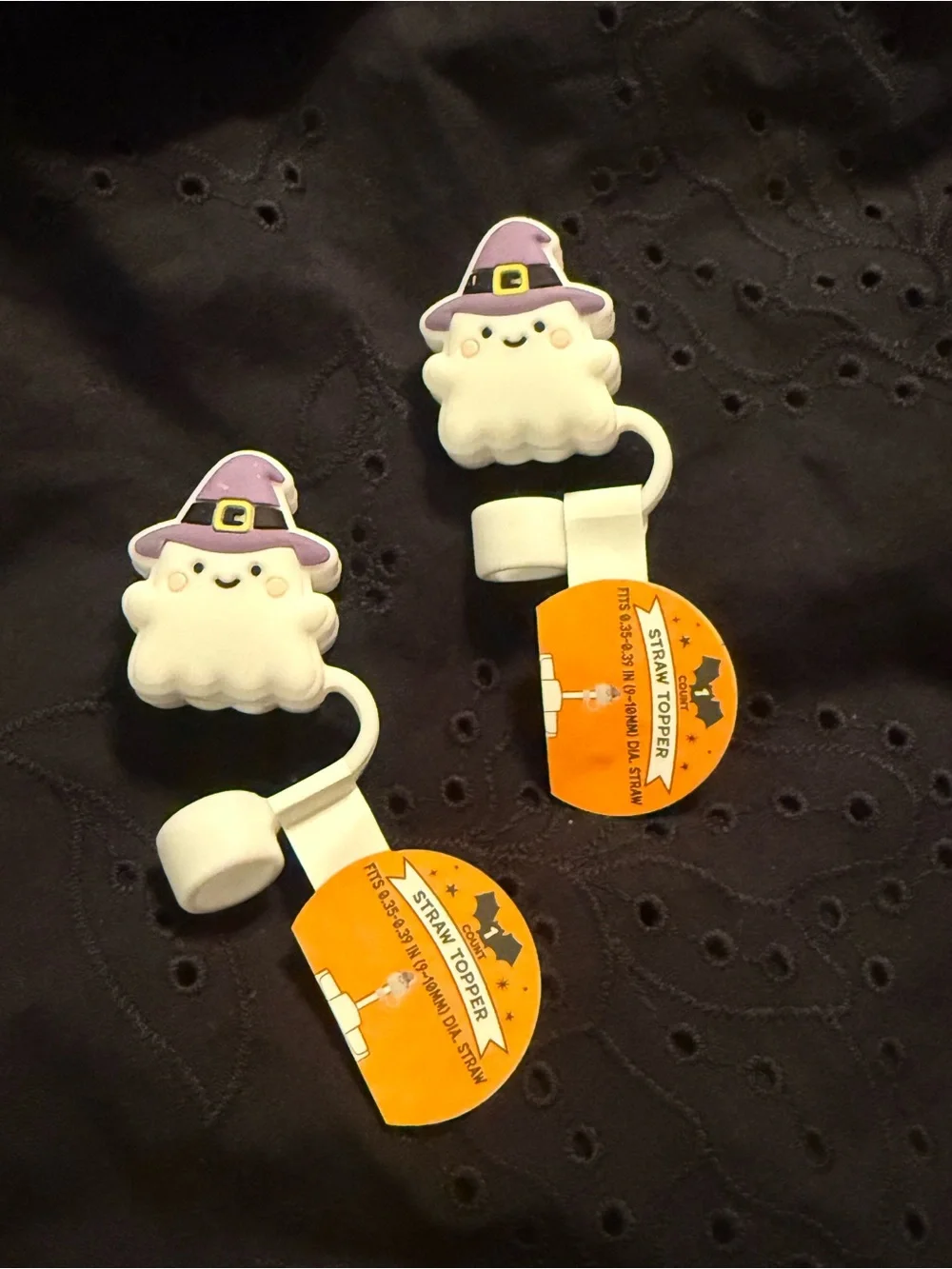 Target White Ghost Straw Toppers with Purple Witch Hats Silicone